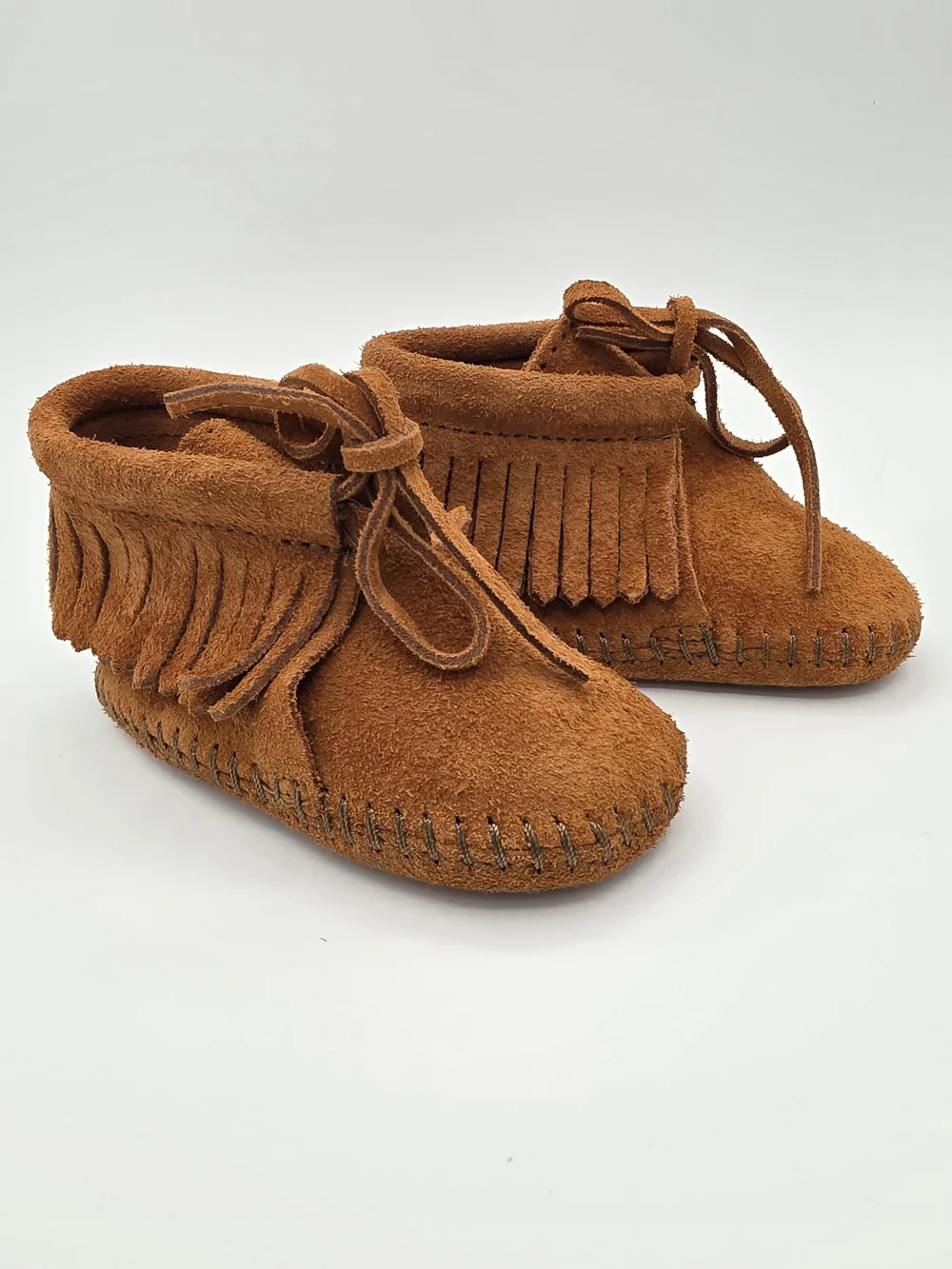 Minnetonka Suede Fringe Leather Moccasin Booties Infant Size 3 New without Tags